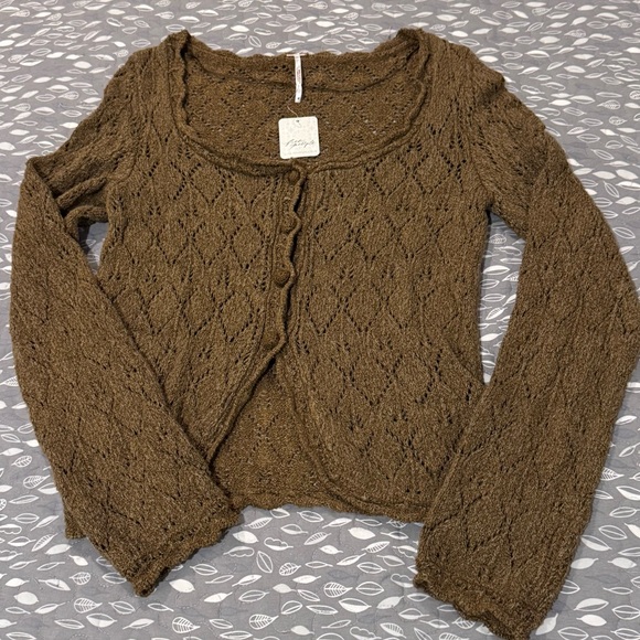 FREE PEOPLE Brown Open-Knit Cardigan Sweater, size Medium - Picture 6 of 14